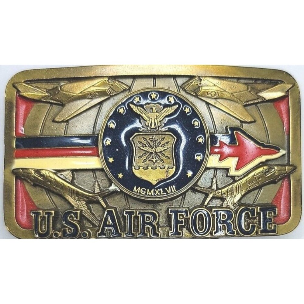 2015 Air Force Brass Belt Buckle Limited Edition #744 Made in USA red white blue
